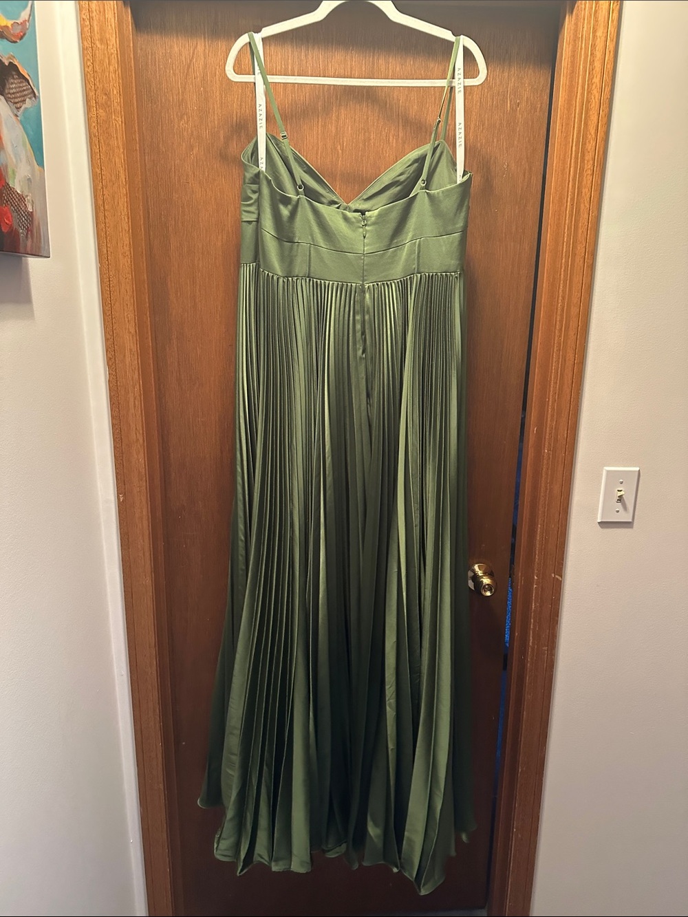 Azazie Olive Green Pleated Maxi Dress with Sweetheart Bodice - Picture 7 of 7